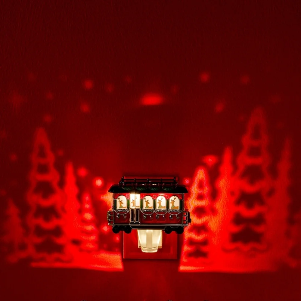 Festive Reindeer Red Trolley Cart Christmas Tree Projector Wallflower Plug NEW